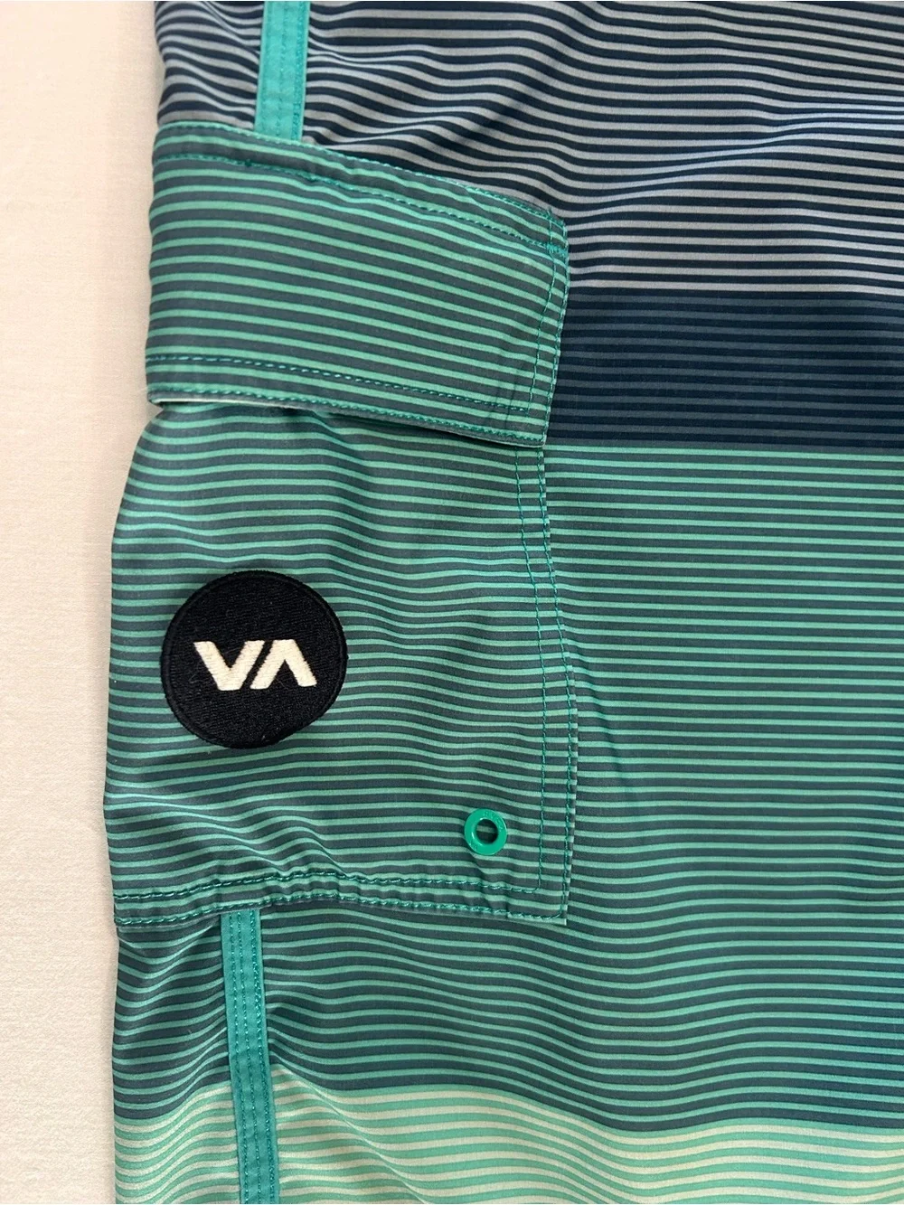 RVCA Men’s Teal & Navy Gradient Stripe Swim Board Shorts